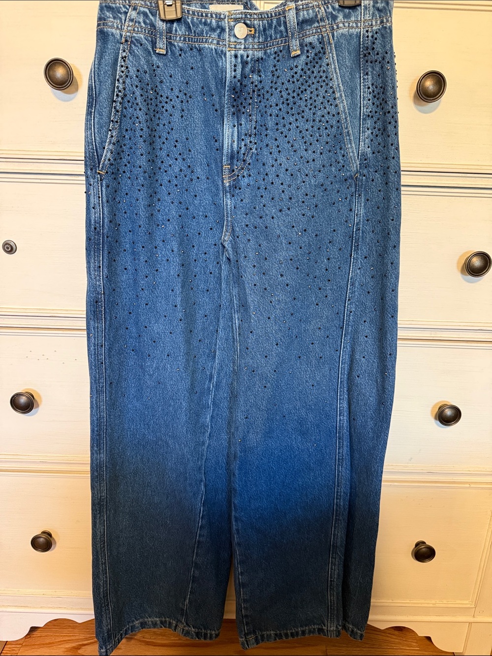 Pilcro Blue Denim Jeans with Crystal Embellishment